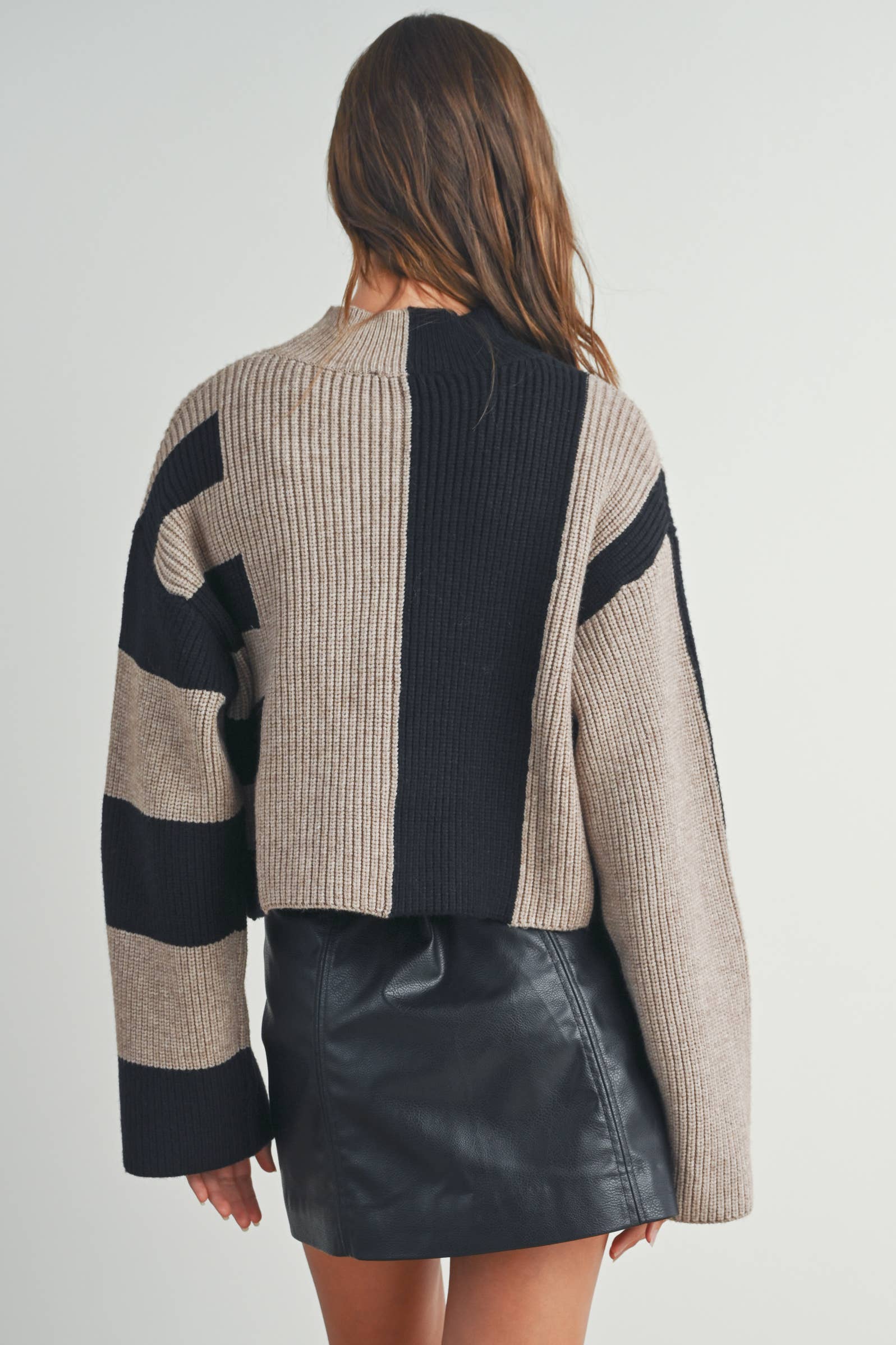 Trey Color Block Mock Turtleneck Sweater