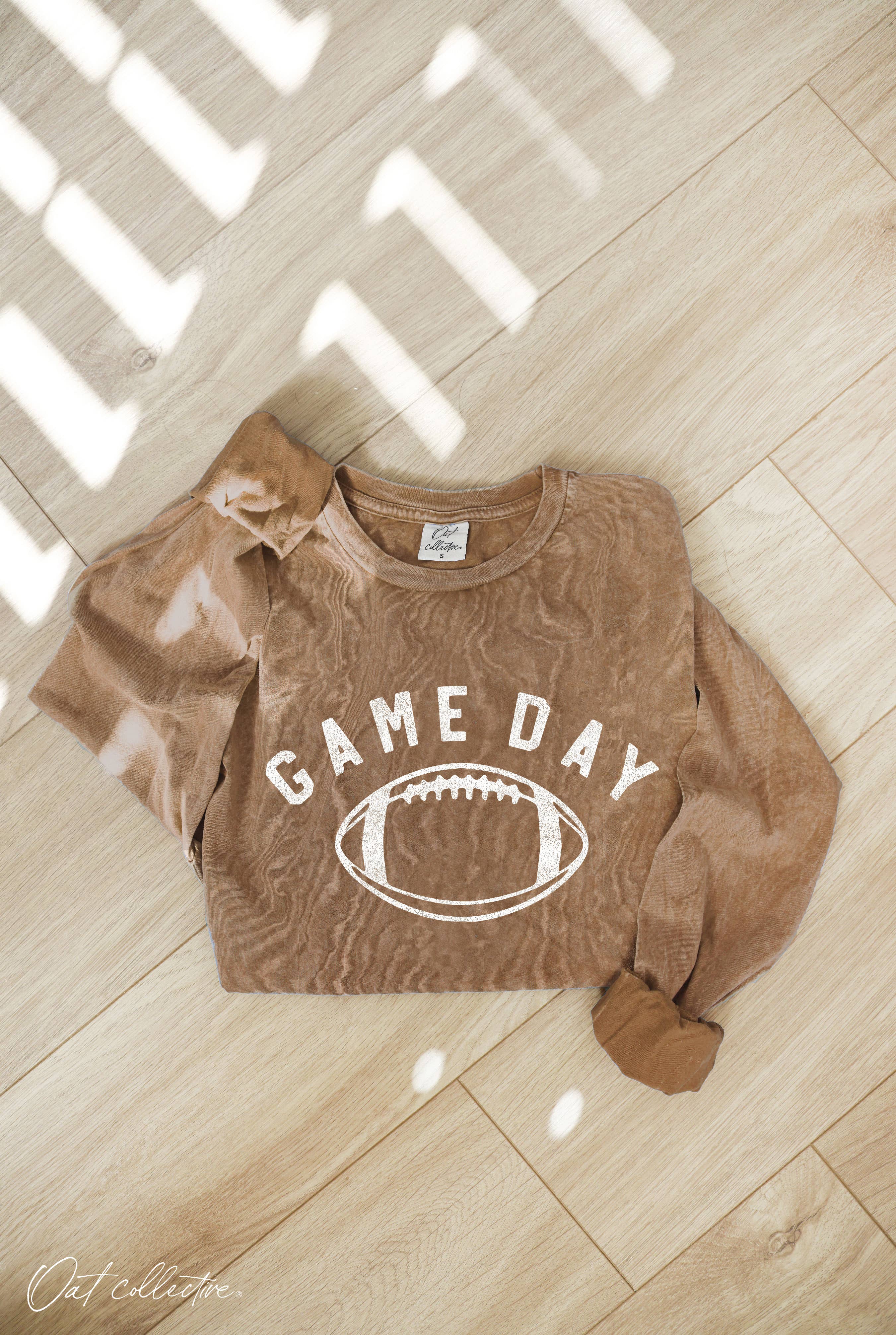 Game Day Football Washed Long Sleeve Graphic Top FINAL SALE