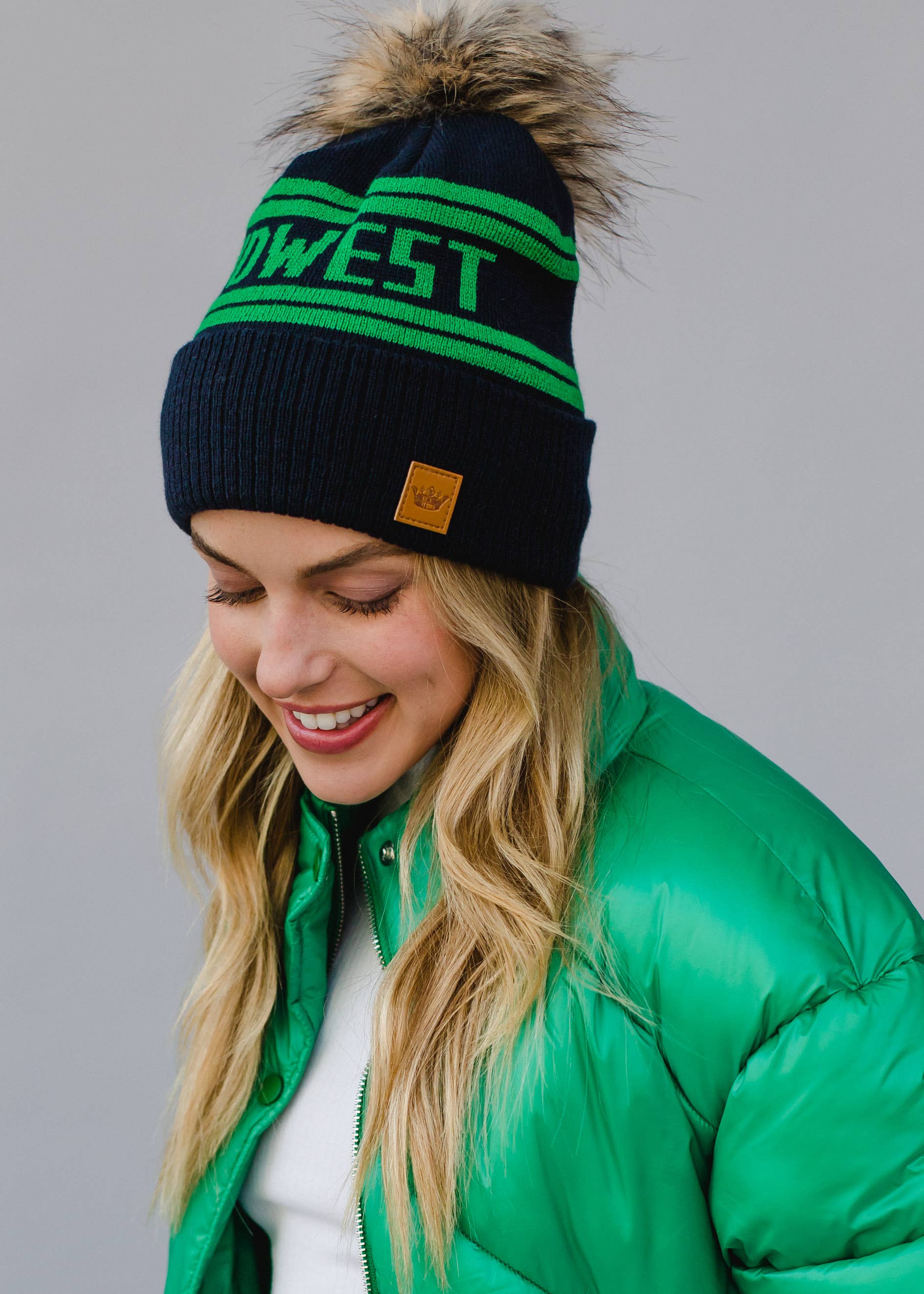 Tiff Navy & Green Midwest Pom Hat