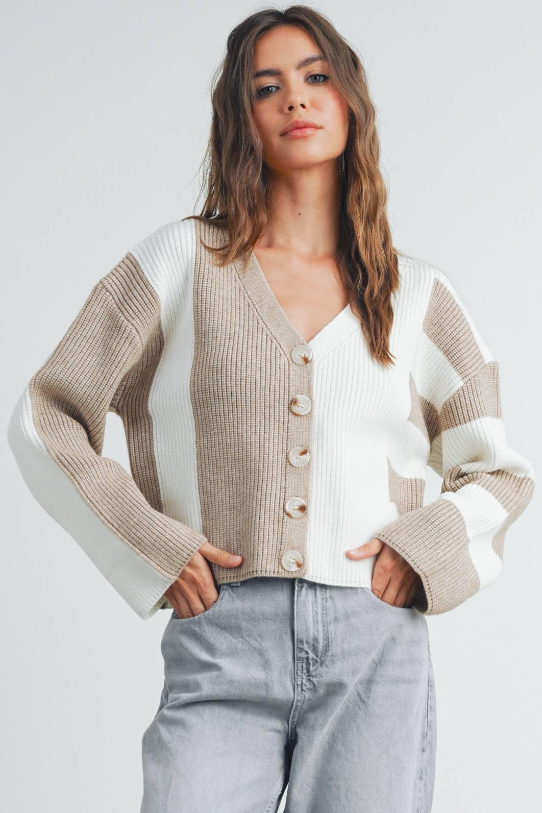 Baker Beige Colorblock Cardigan