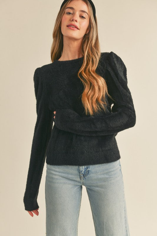 Gayle Puff Sleeve Black Sweater