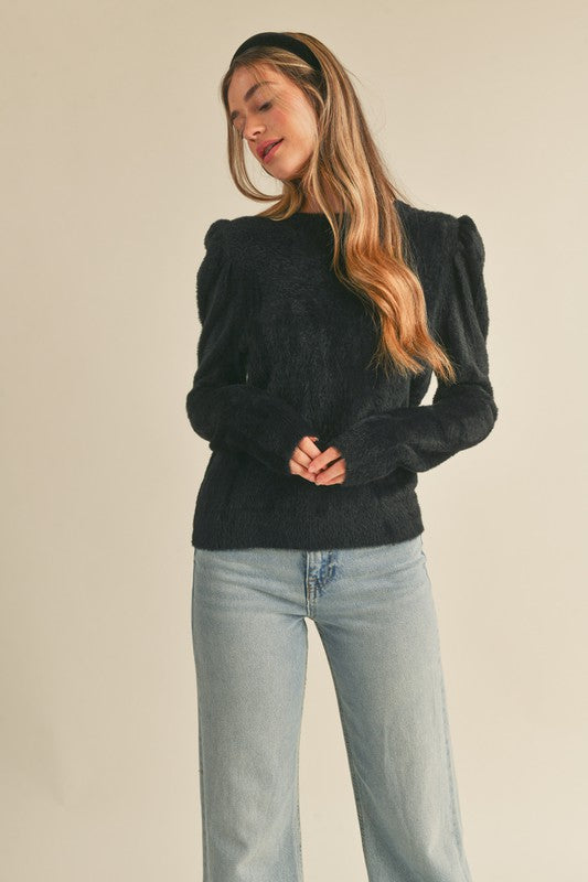 Gayle Puff Sleeve Black Sweater