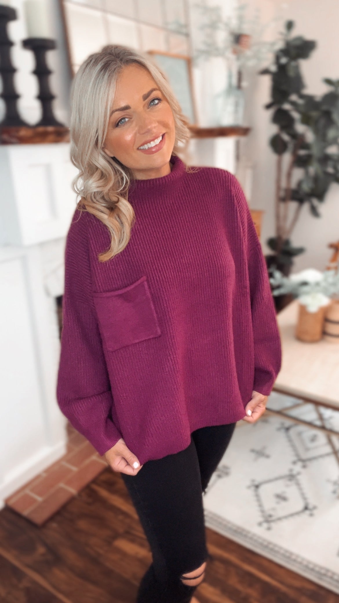 Mona Pocket Plum Sweater