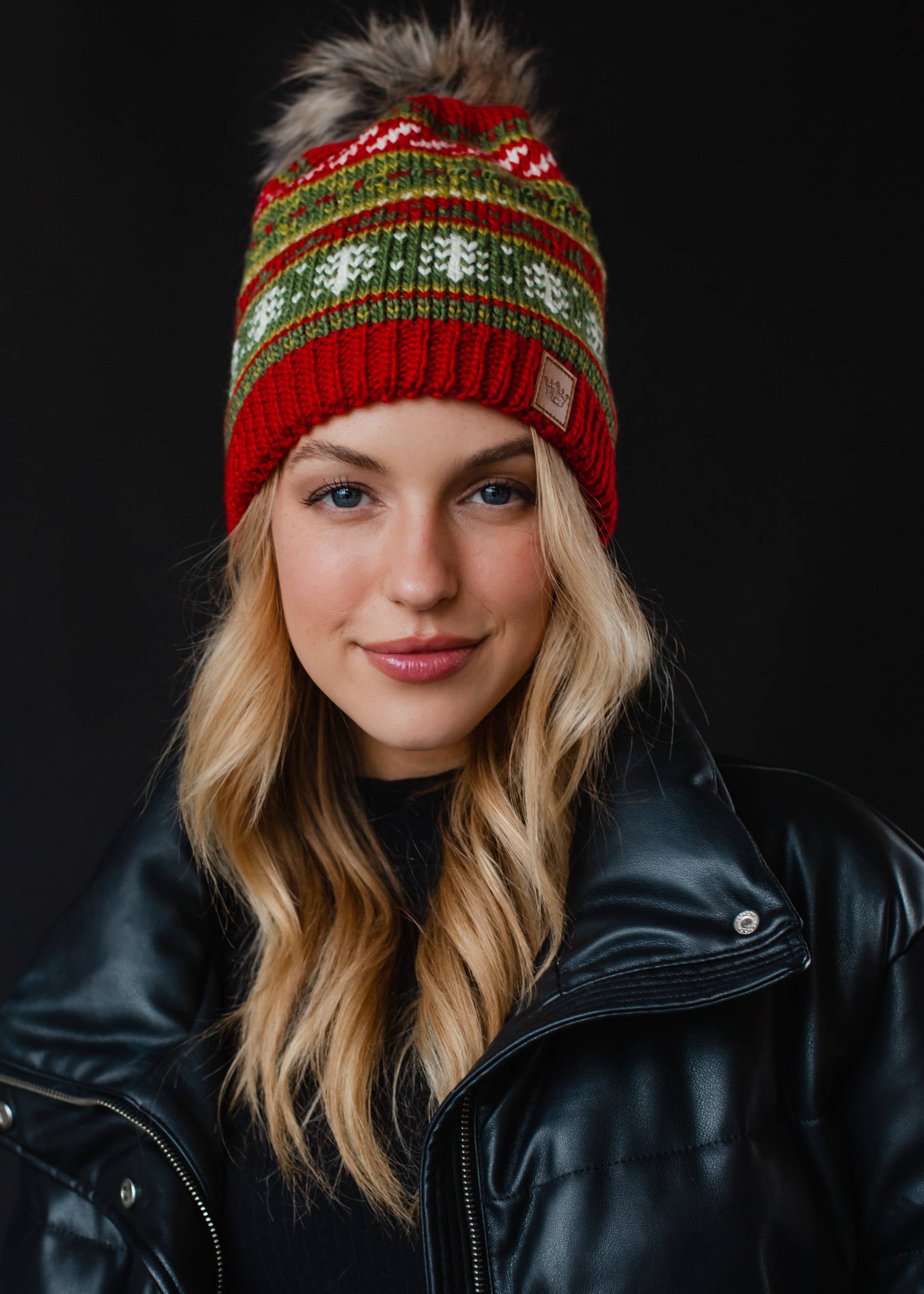 Christmas Pattern Pom Hat