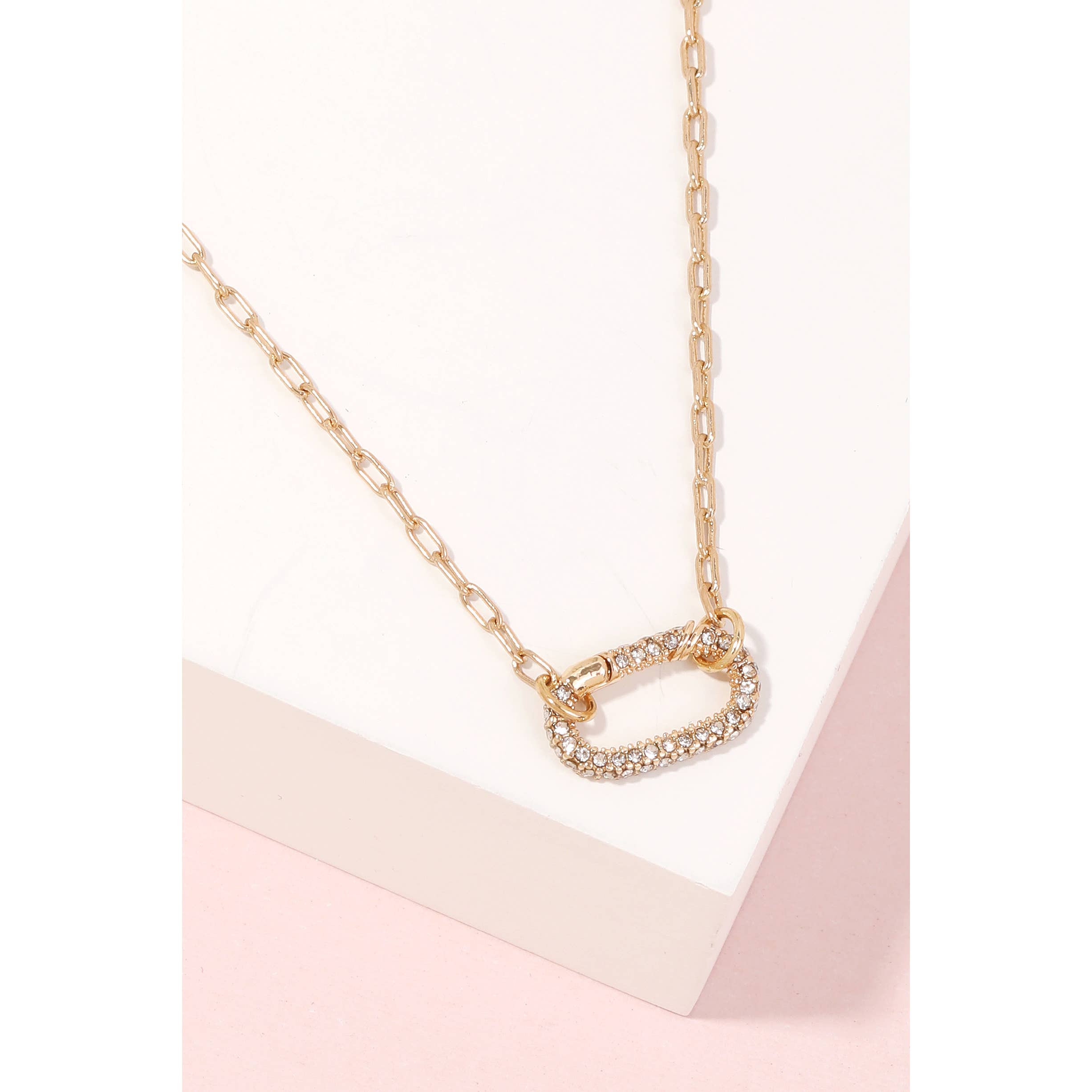 Pave Oval Pendant Chain Necklace: S