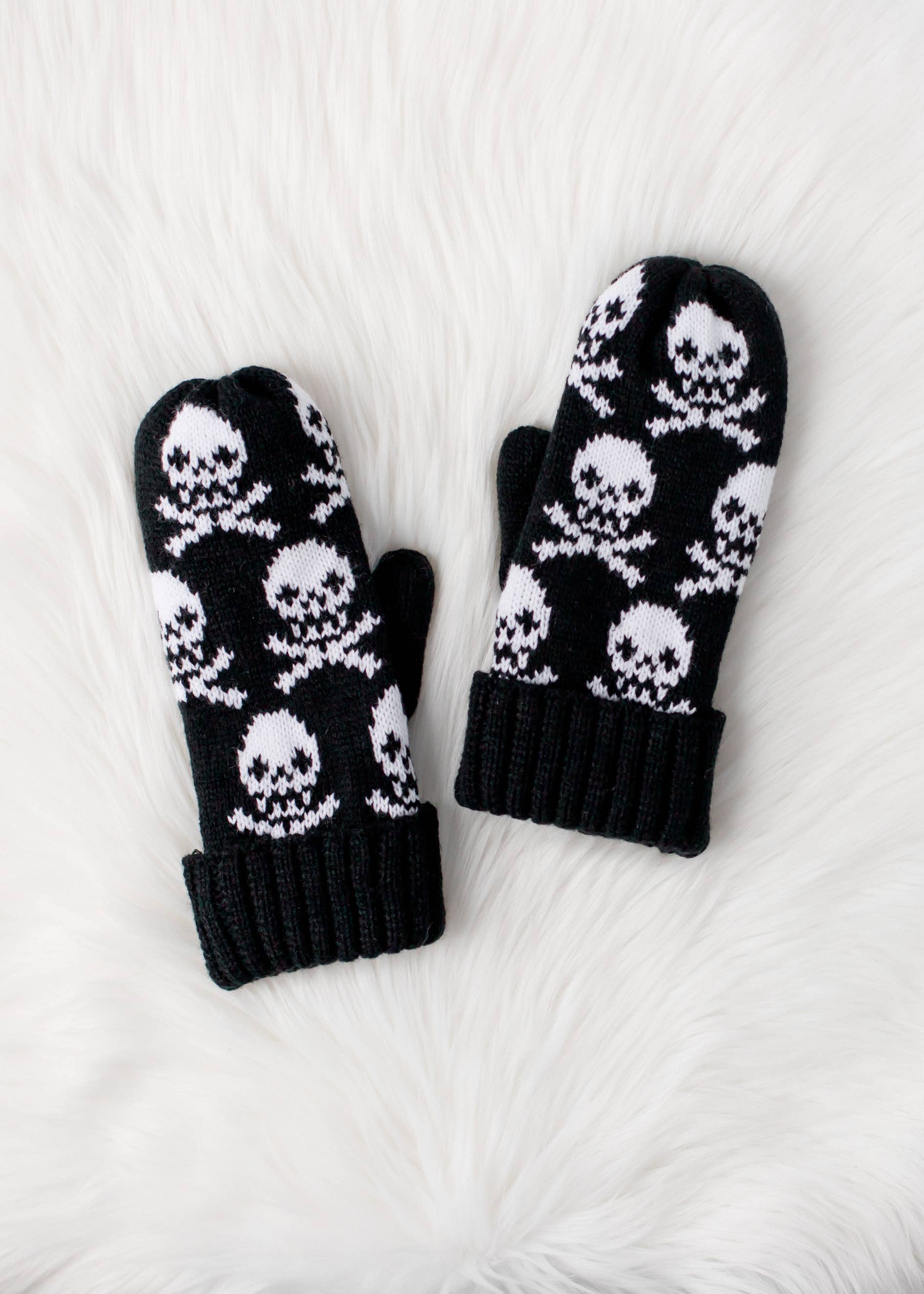 Skully Black Skull Patterned Mittens