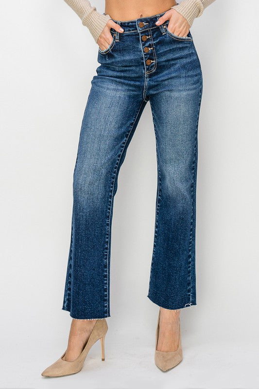 RISEN Danni High Rise Crop Straight Button Jeans