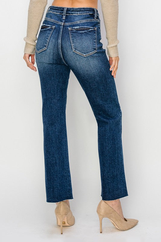 RISEN Danni High Rise Crop Straight Button Jeans