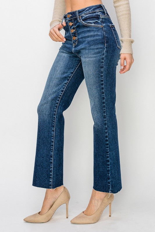 RISEN Danni High Rise Crop Straight Button Jeans