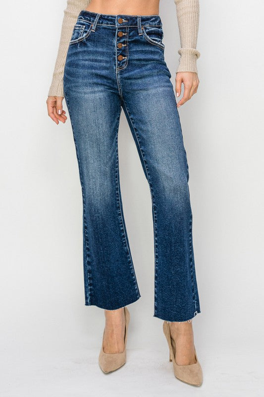 RISEN Danni High Rise Crop Straight Button Jeans