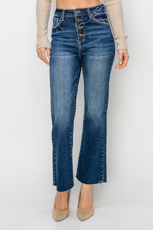 RISEN Danni High Rise Crop Straight Button Jeans