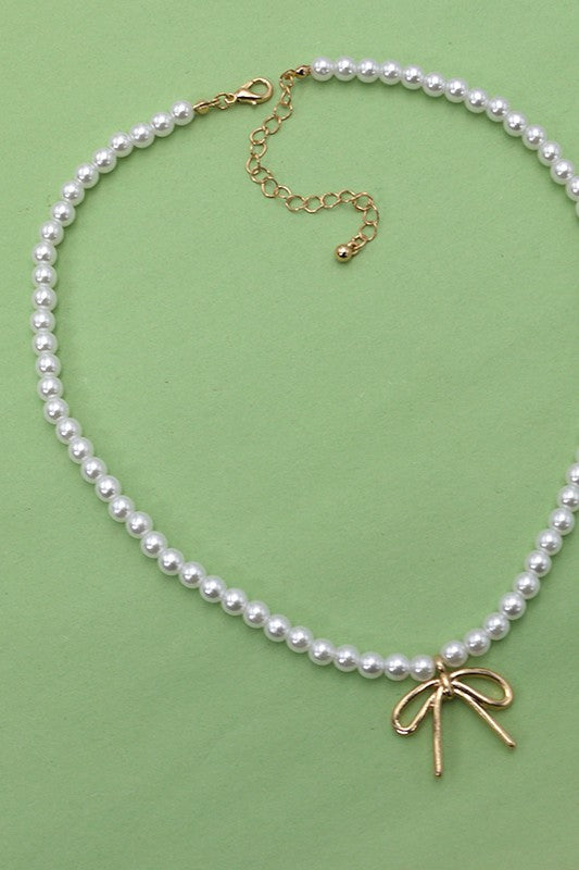 Amery Bow Pearl Necklace