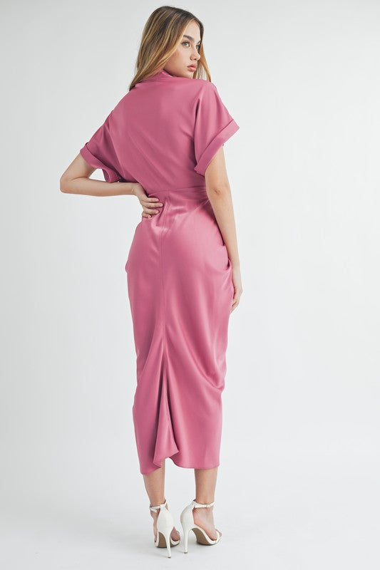 Ollie Ruched Midi Pink Dress