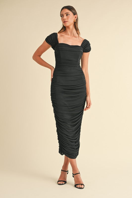 Evah Ruched Midi Dress