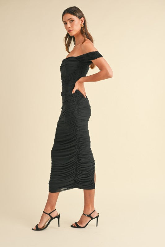 Evah Ruched Midi Dress