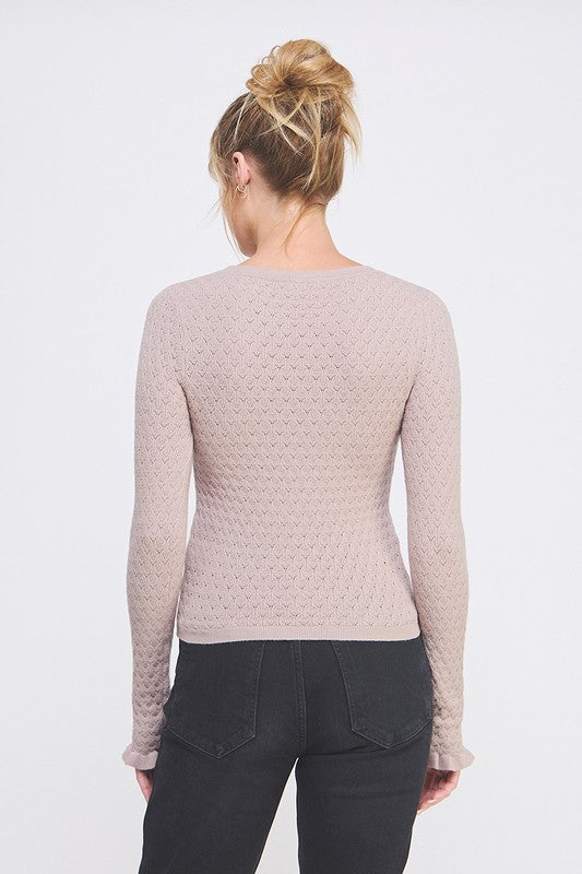 Folly Pointelle Ruffle Sweater