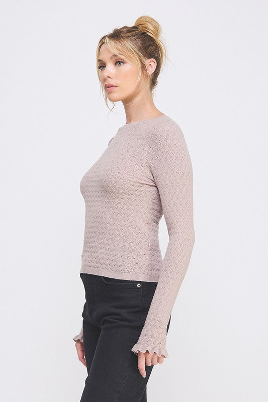 Folly Pointelle Ruffle Sweater