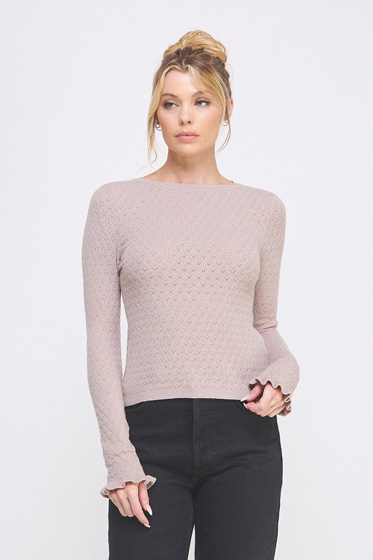 Folly Pointelle Ruffle Sweater