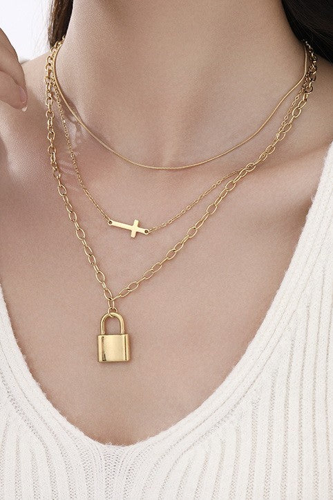 Akin Locket Cross Layer Necklace