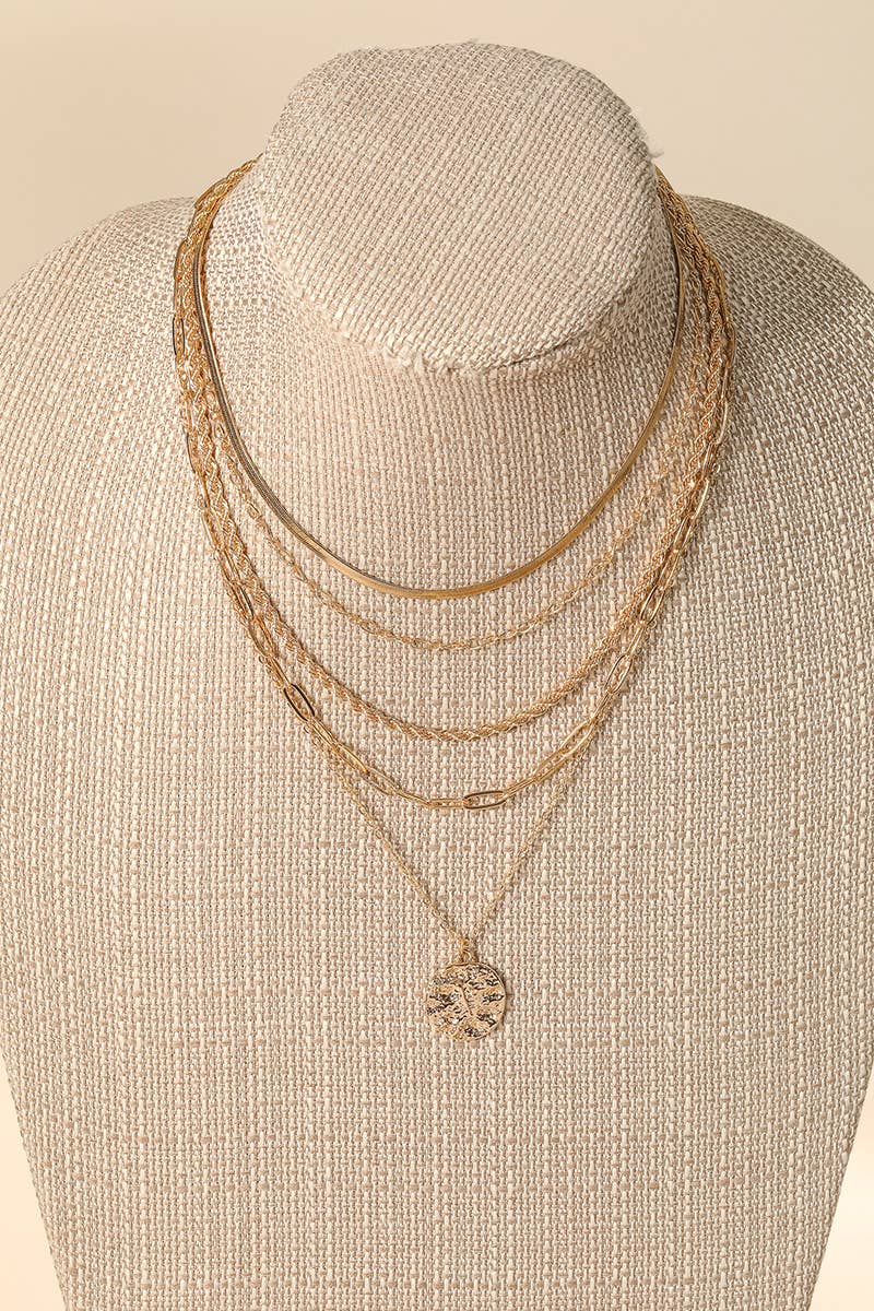 Bea Multi Strand Chain Coin Pendant Necklace