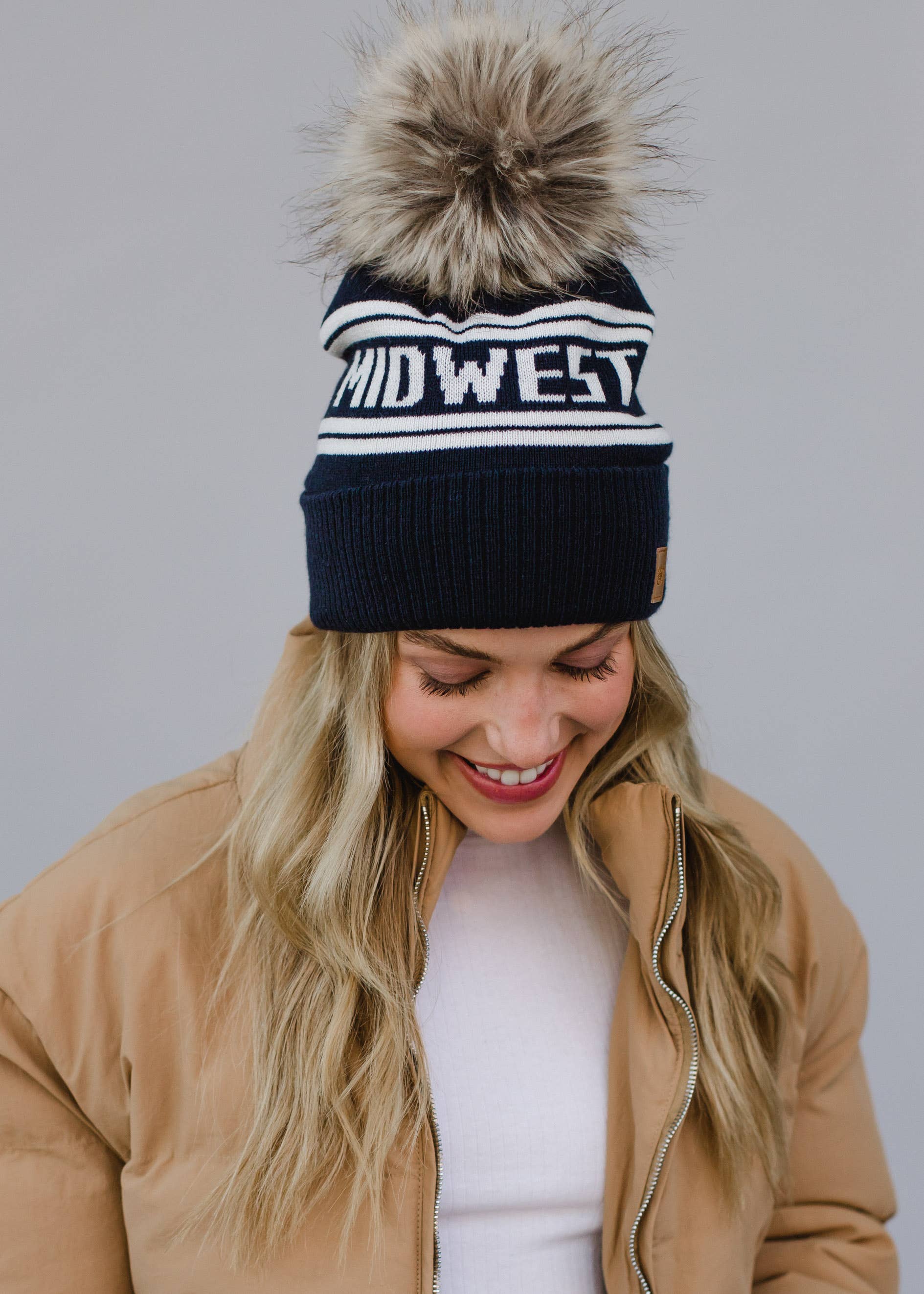 Tessa Navy & Off White Midwest Pom Hat