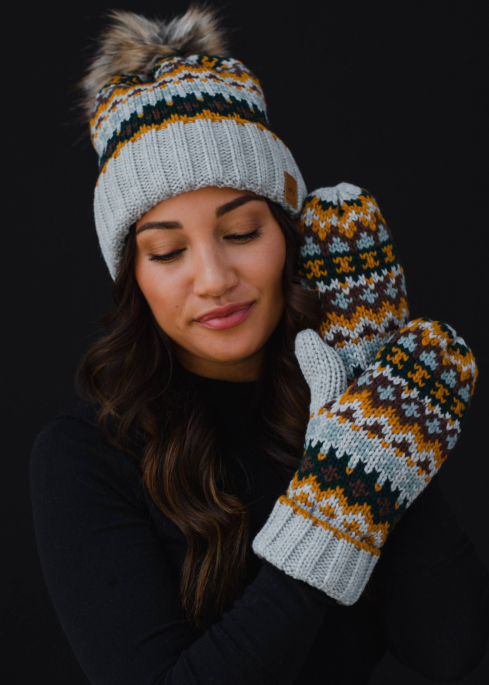 Tullie Gray & Multicolored Patterned Pom Hat