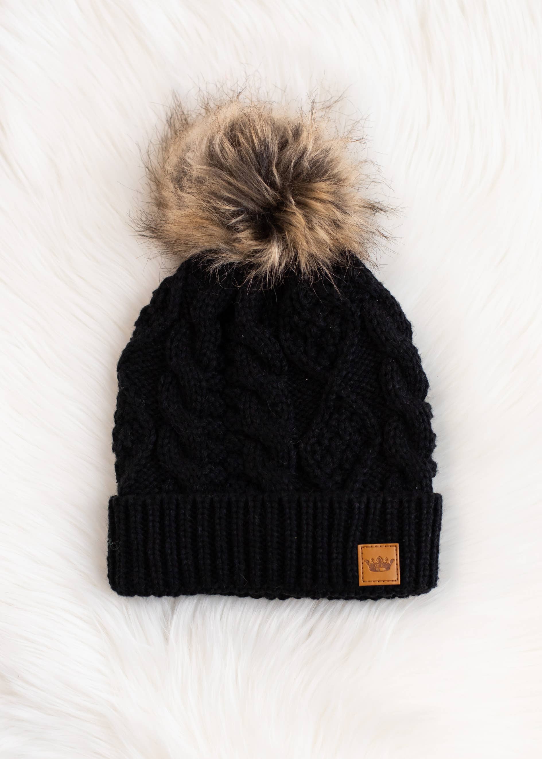 Von Black and Natural Pom Hat