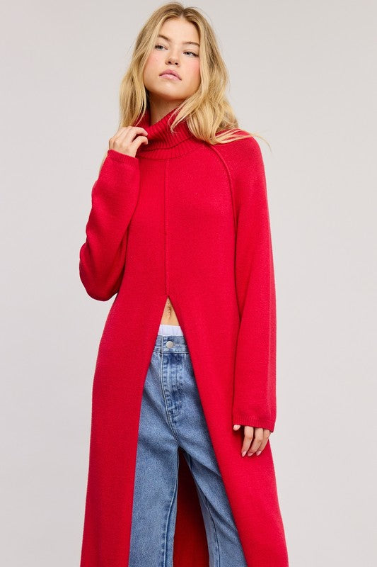 Loretta Turtleneck Slit Red