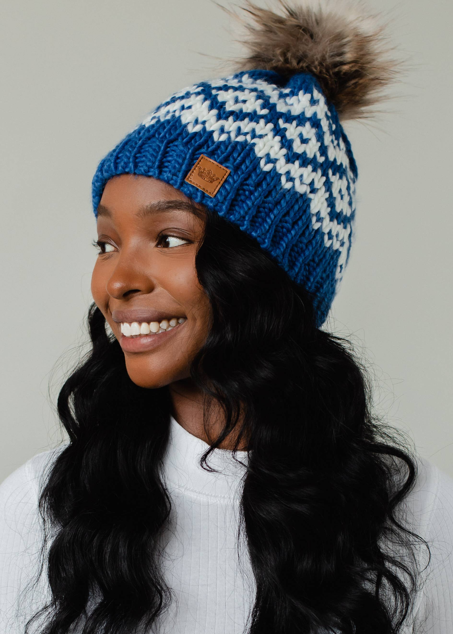 Tod Blue & White Patterned Pom Hat