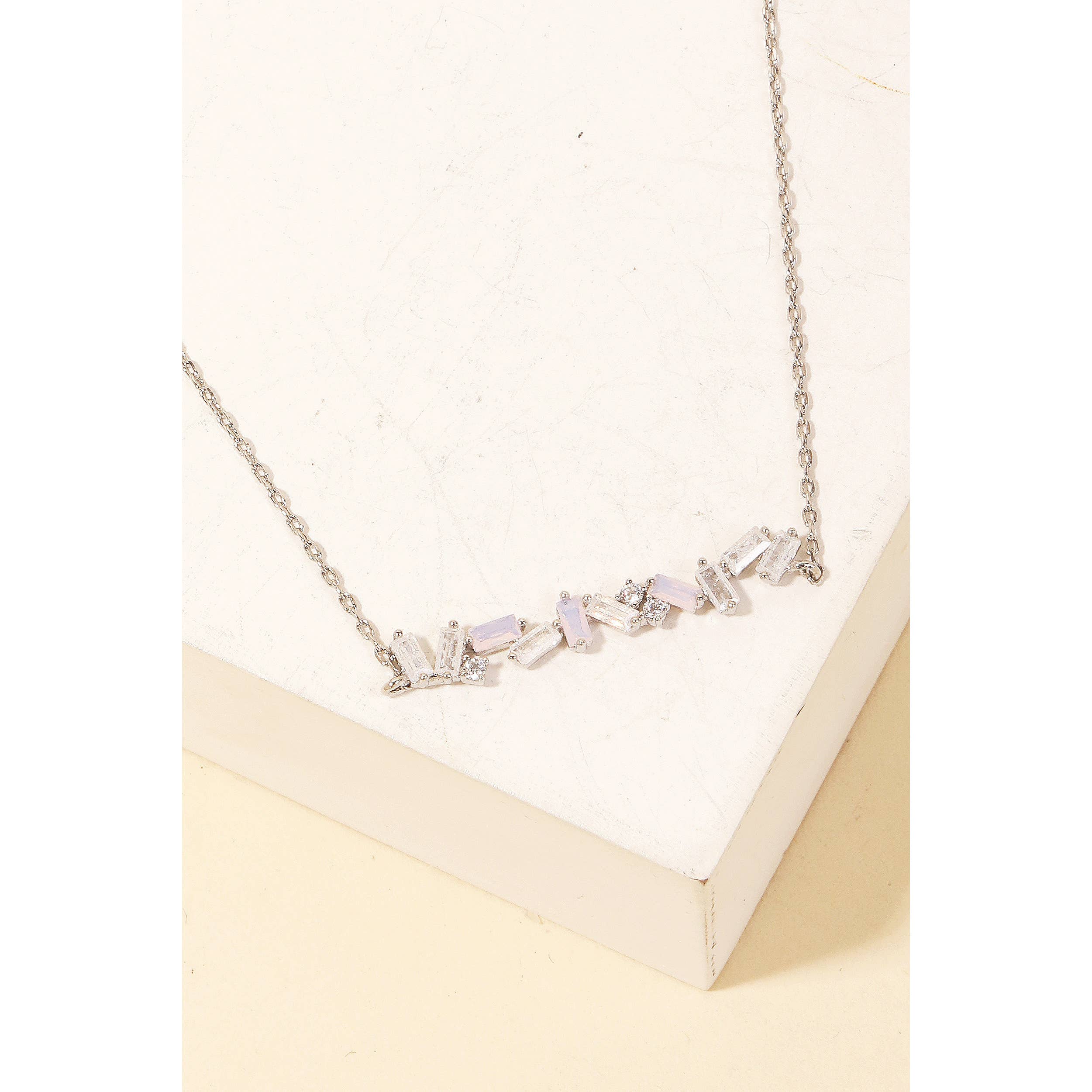 Bunnie Rhinestone Baguette Bar Pendant Necklace