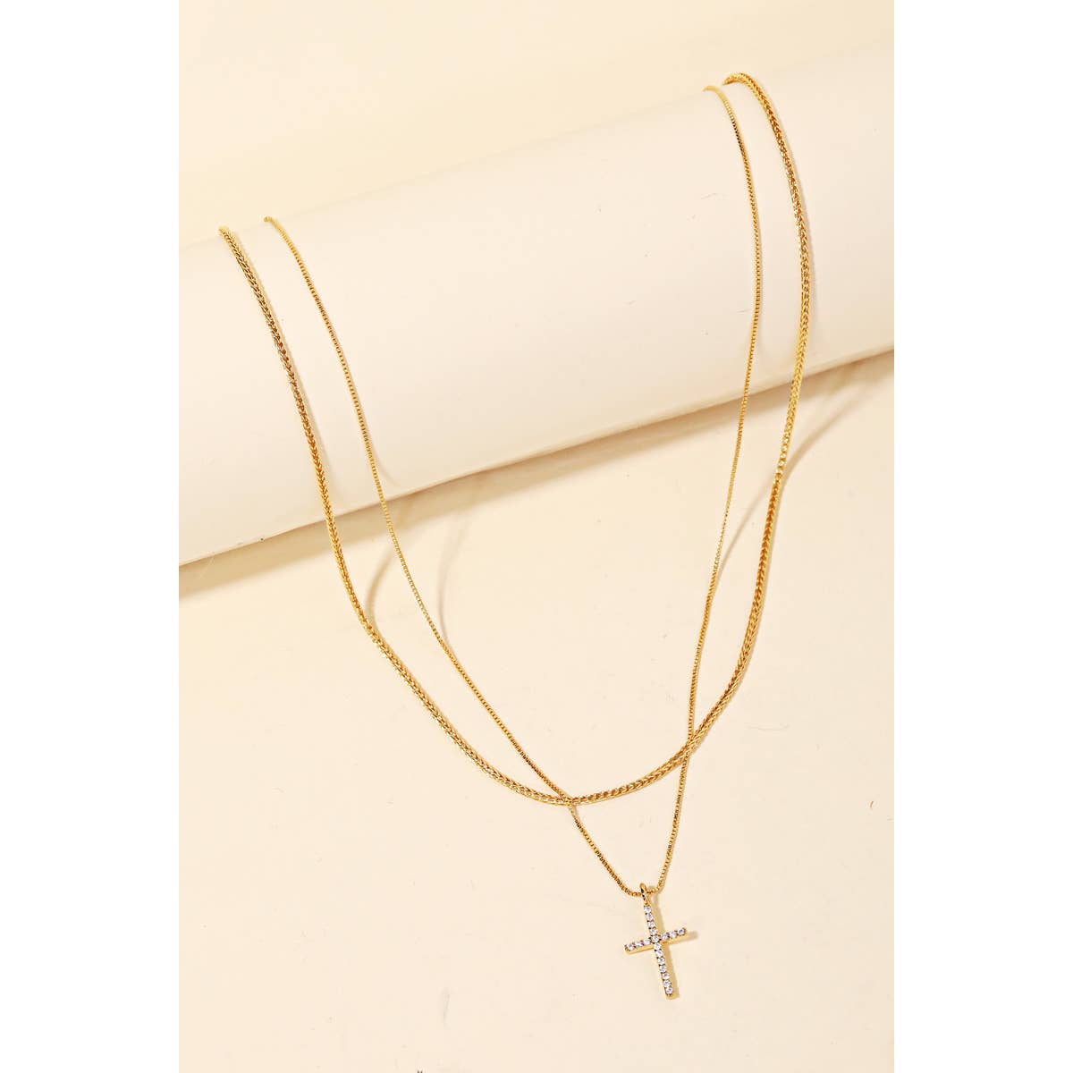 Bae Dainty Layered Box Chain Cross Pendant Necklace