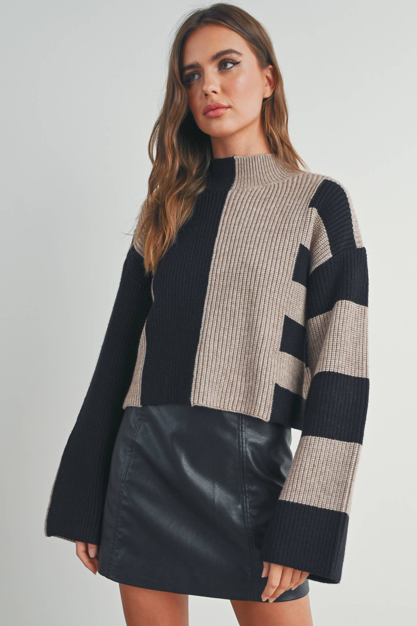 Trey Color Block Mock Turtleneck Sweater