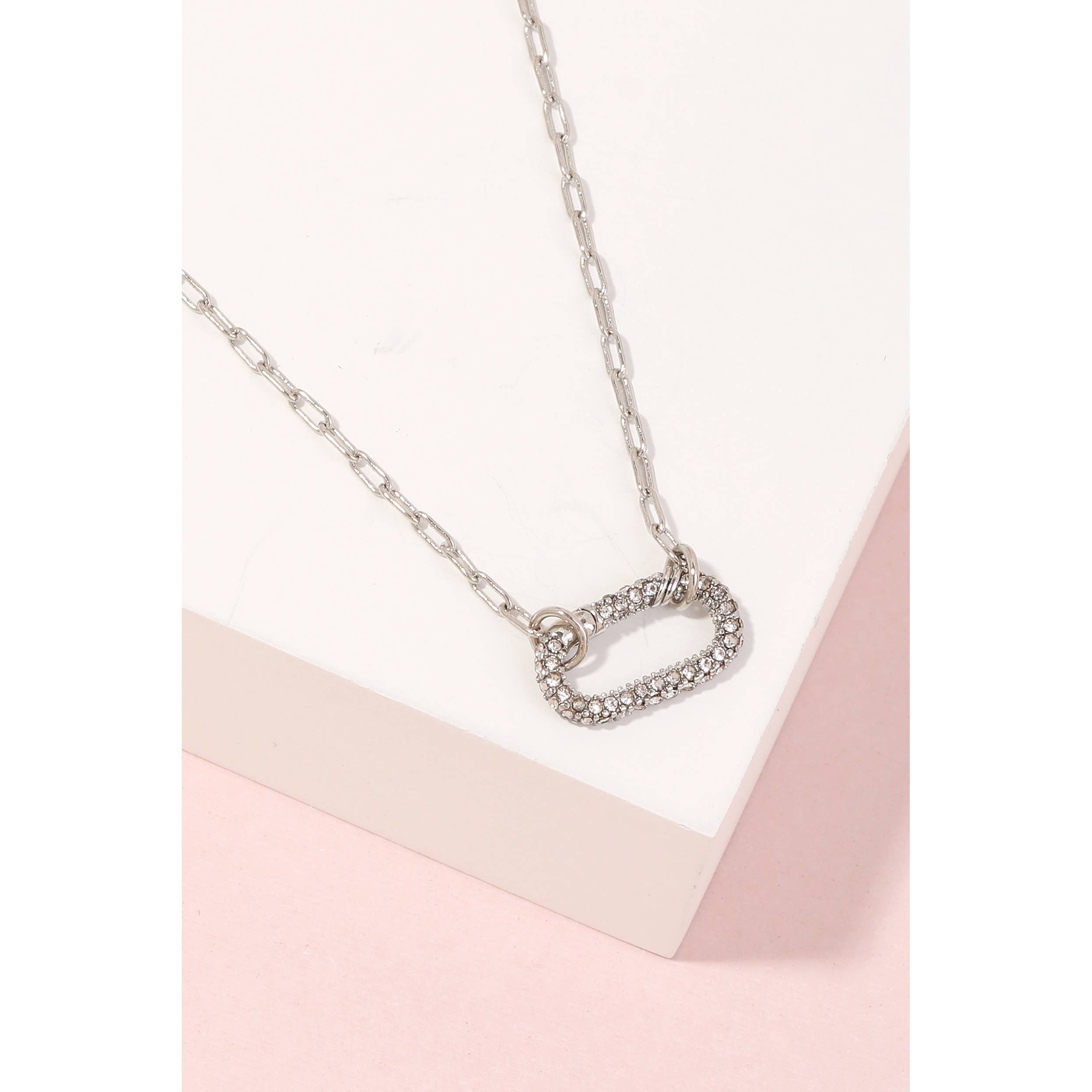 Pave Oval Pendant Chain Necklace: S