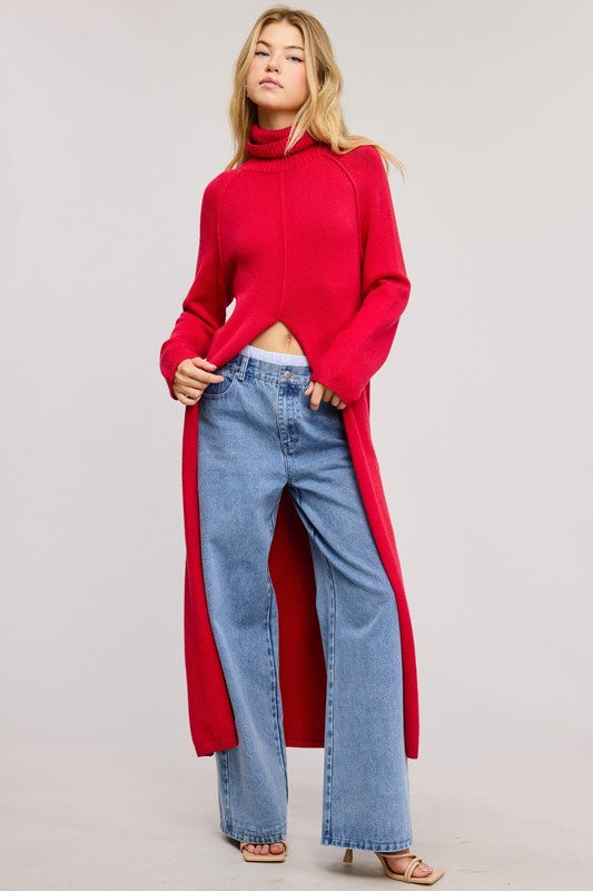 Loretta Turtleneck Slit Red