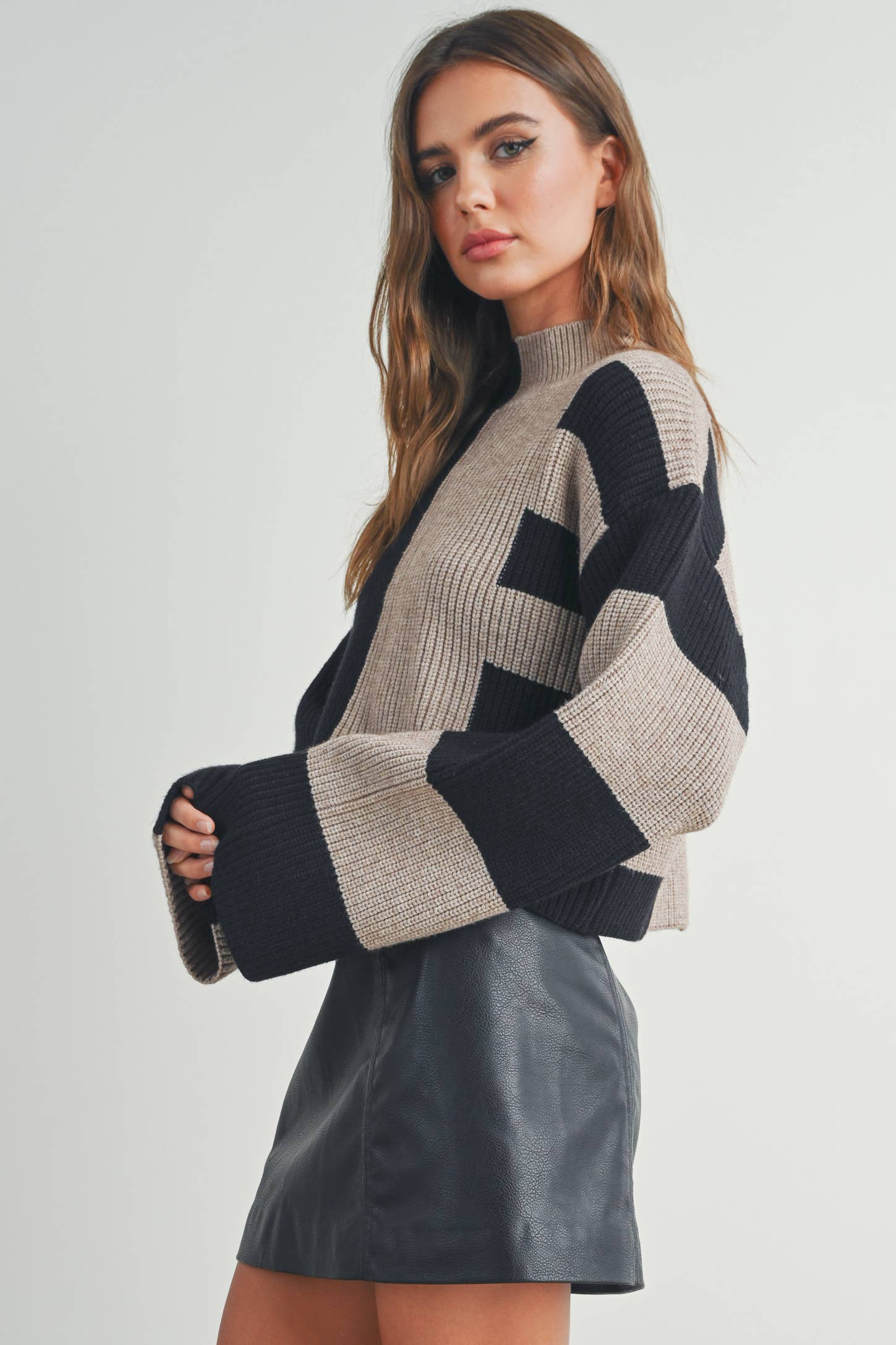 Trey Color Block Mock Turtleneck Sweater