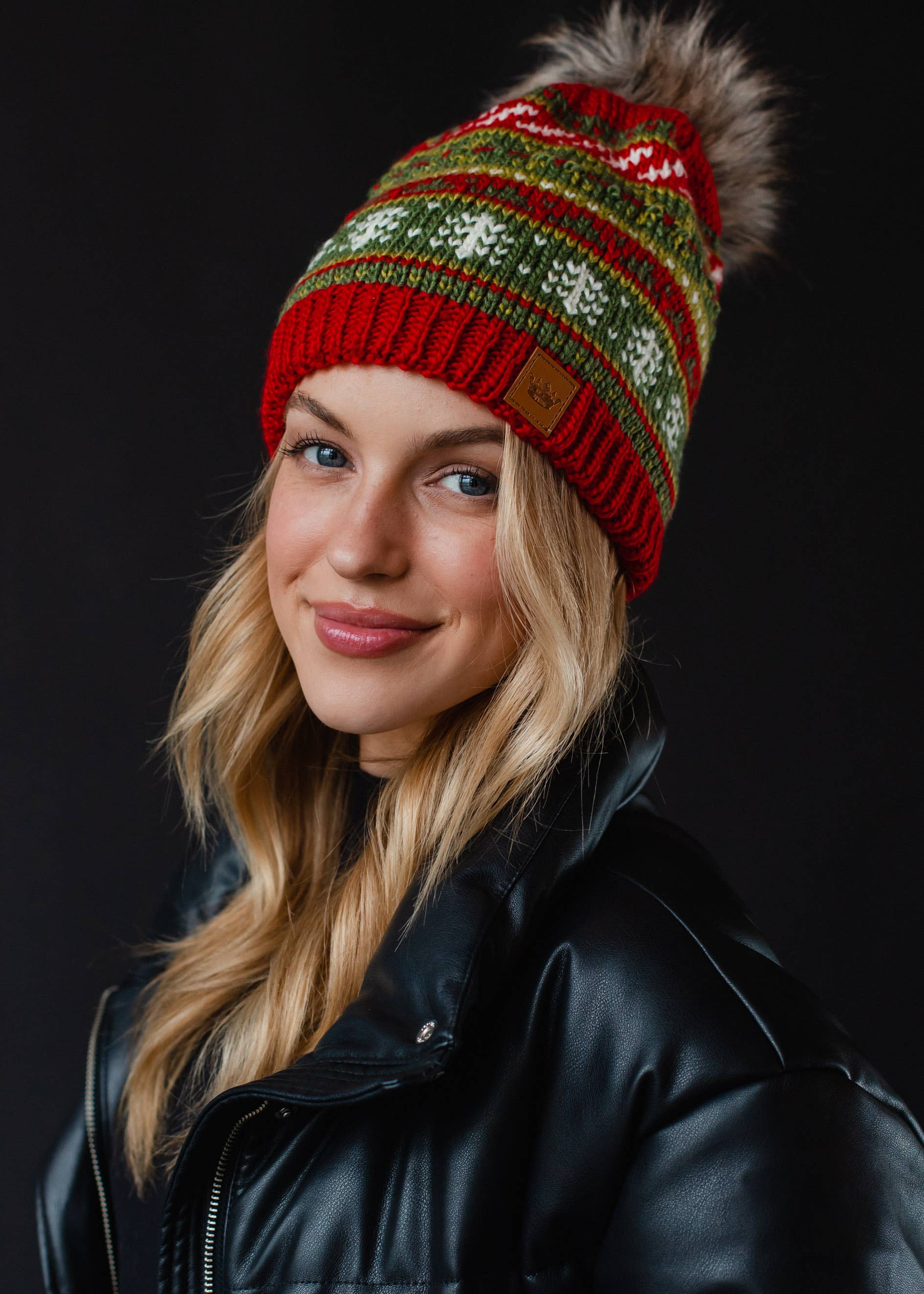 Christmas Pattern Pom Hat