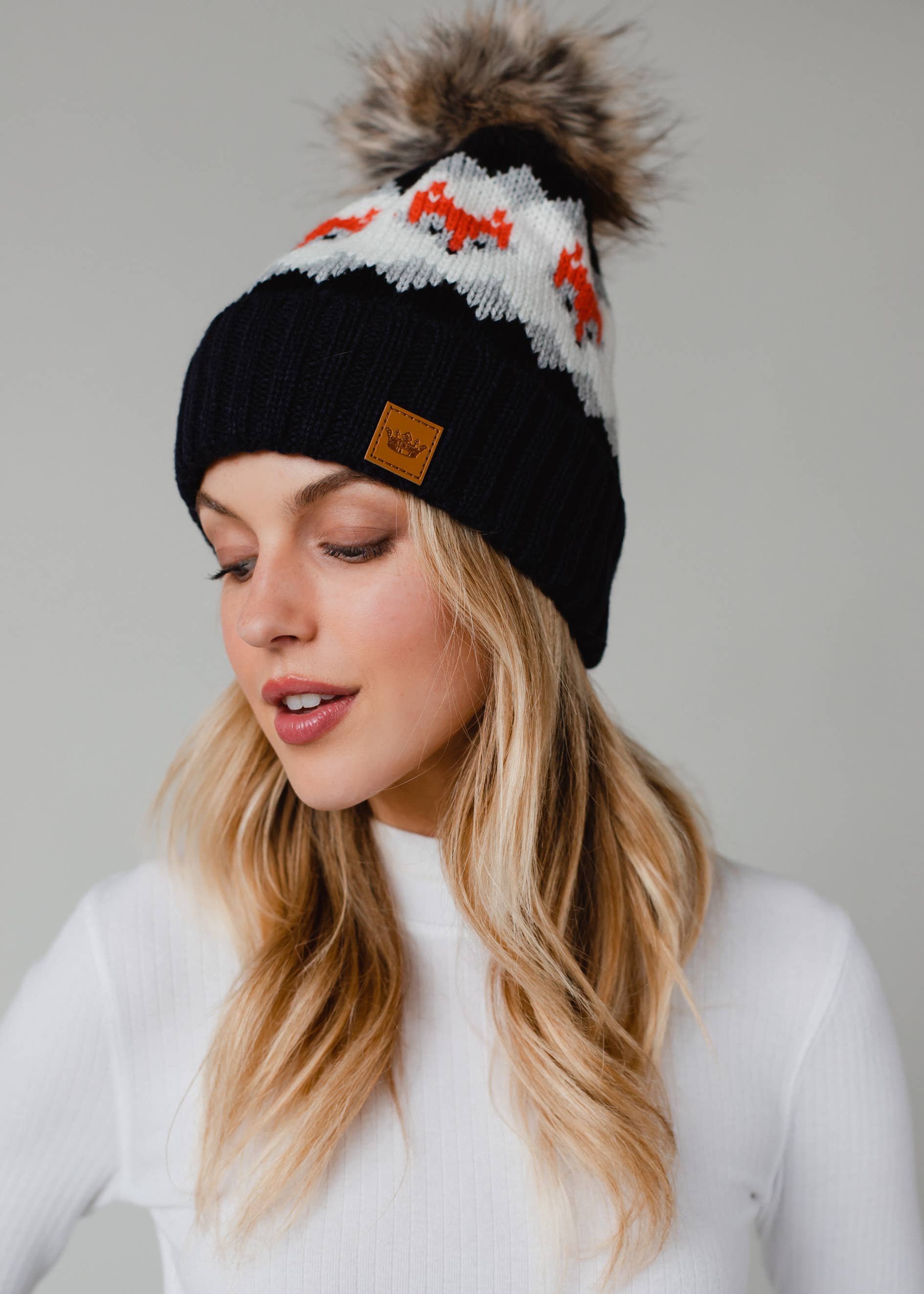 Fox Patterned Pom Hat