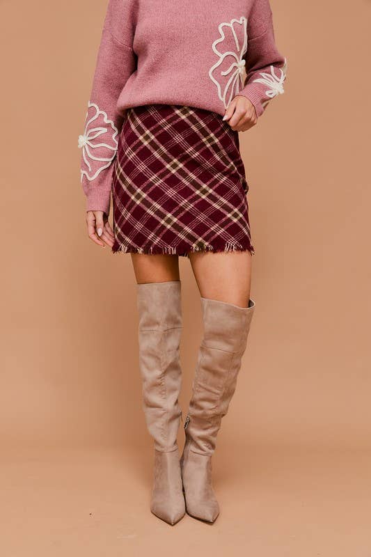 Brett Plaid Frayed Hem Mini Skirt