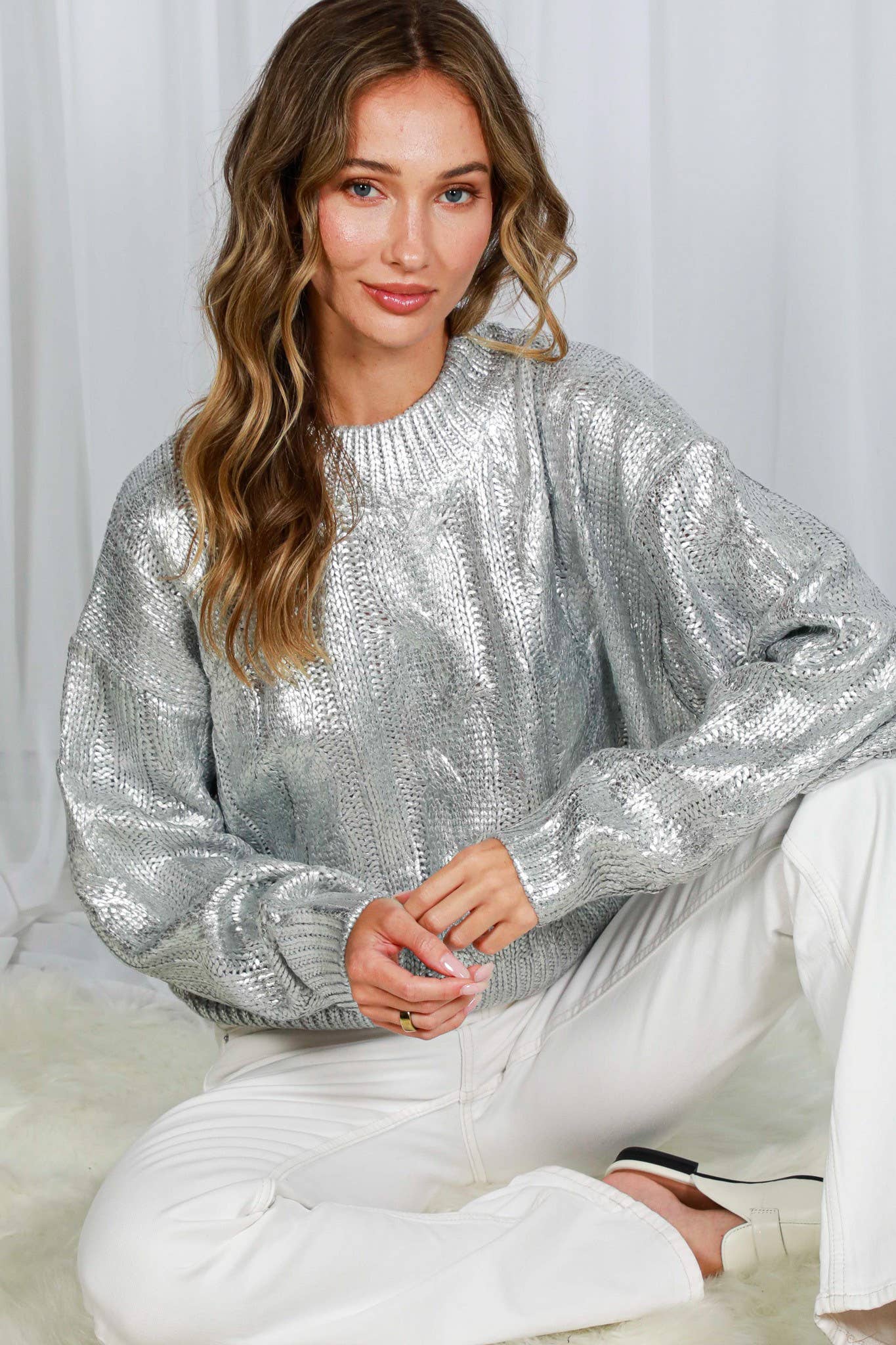 Elaina Metallic Silver Sweater