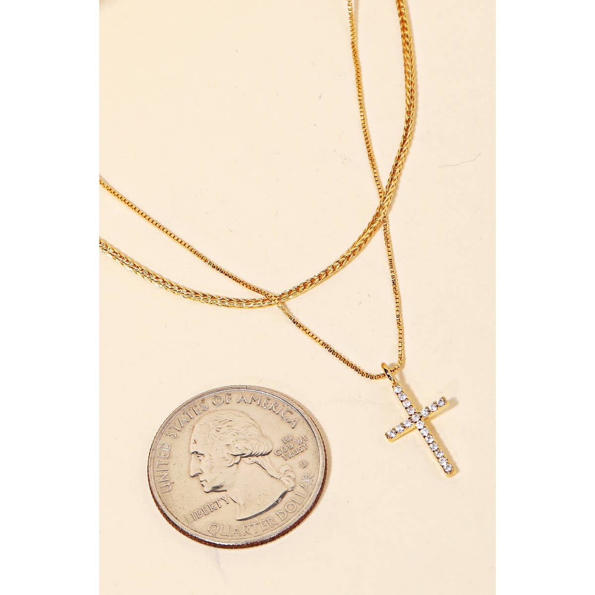 Bae Dainty Layered Box Chain Cross Pendant Necklace