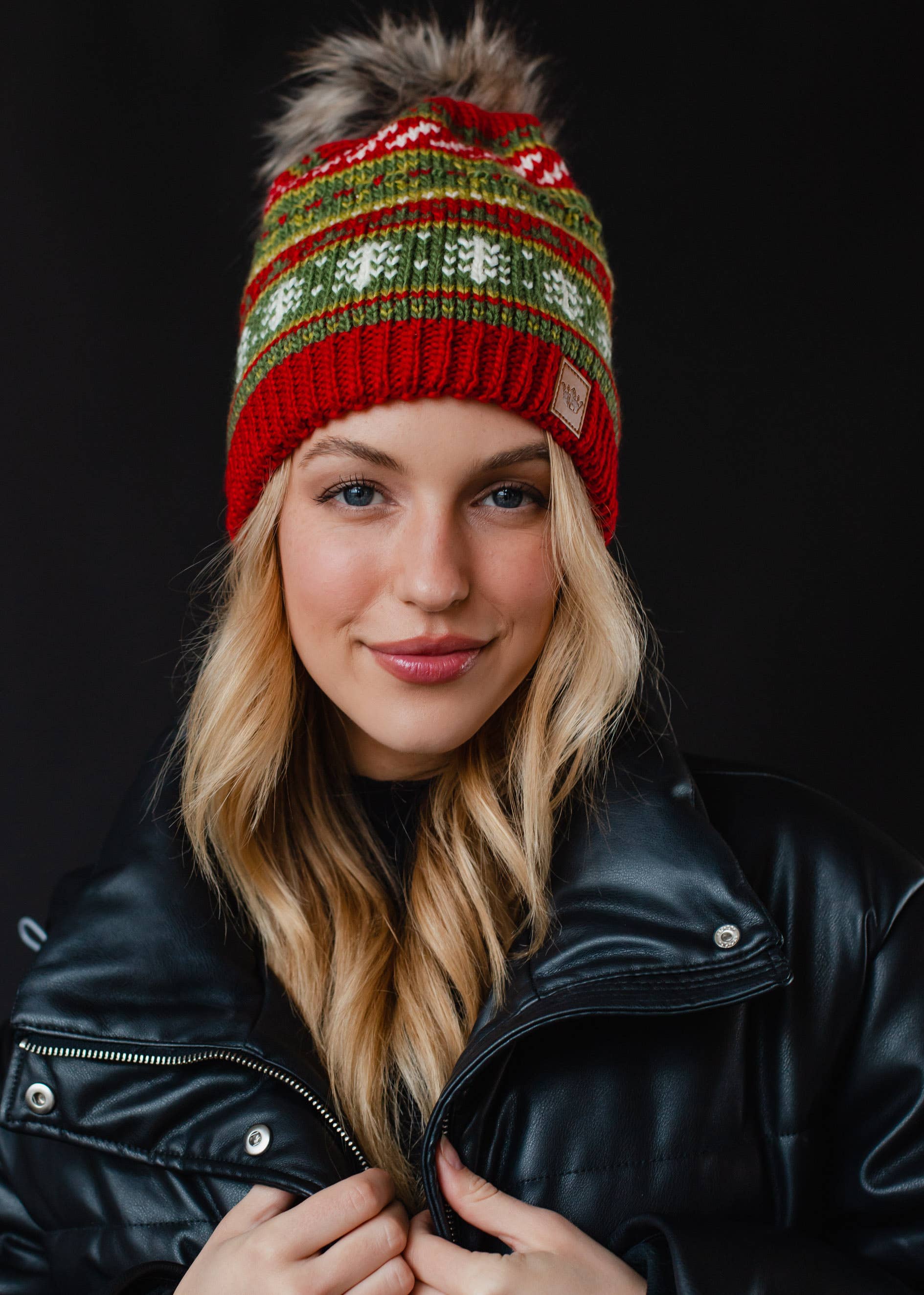 Christmas Pattern Pom Hat