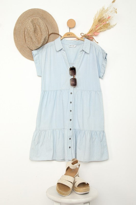 Calrose Denim Tiered Mini Dress