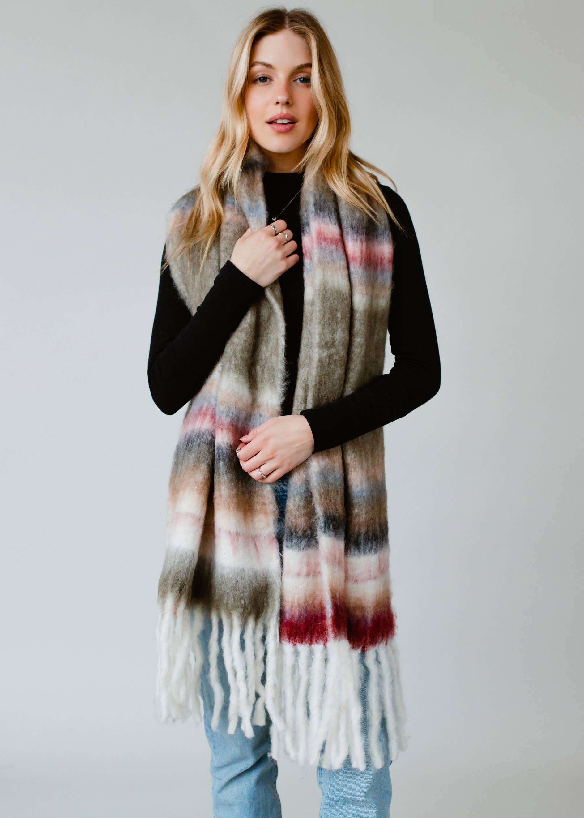 Voola Striped Scarf with Fringe