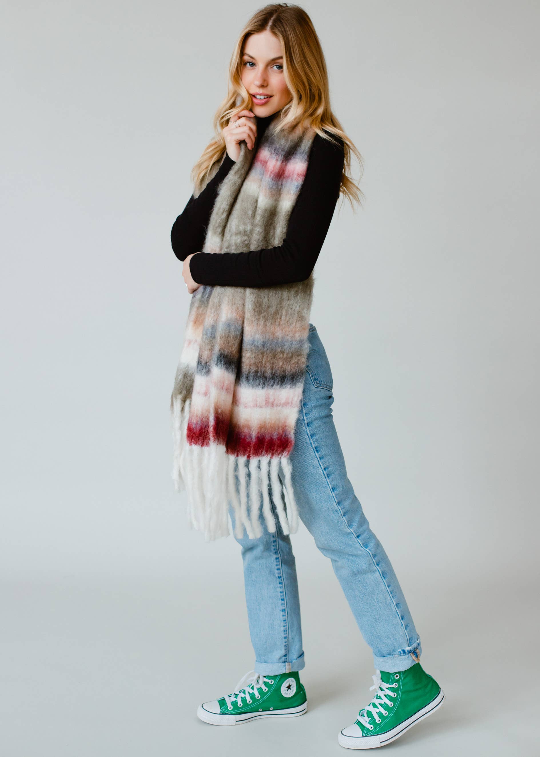 Voola Striped Scarf with Fringe