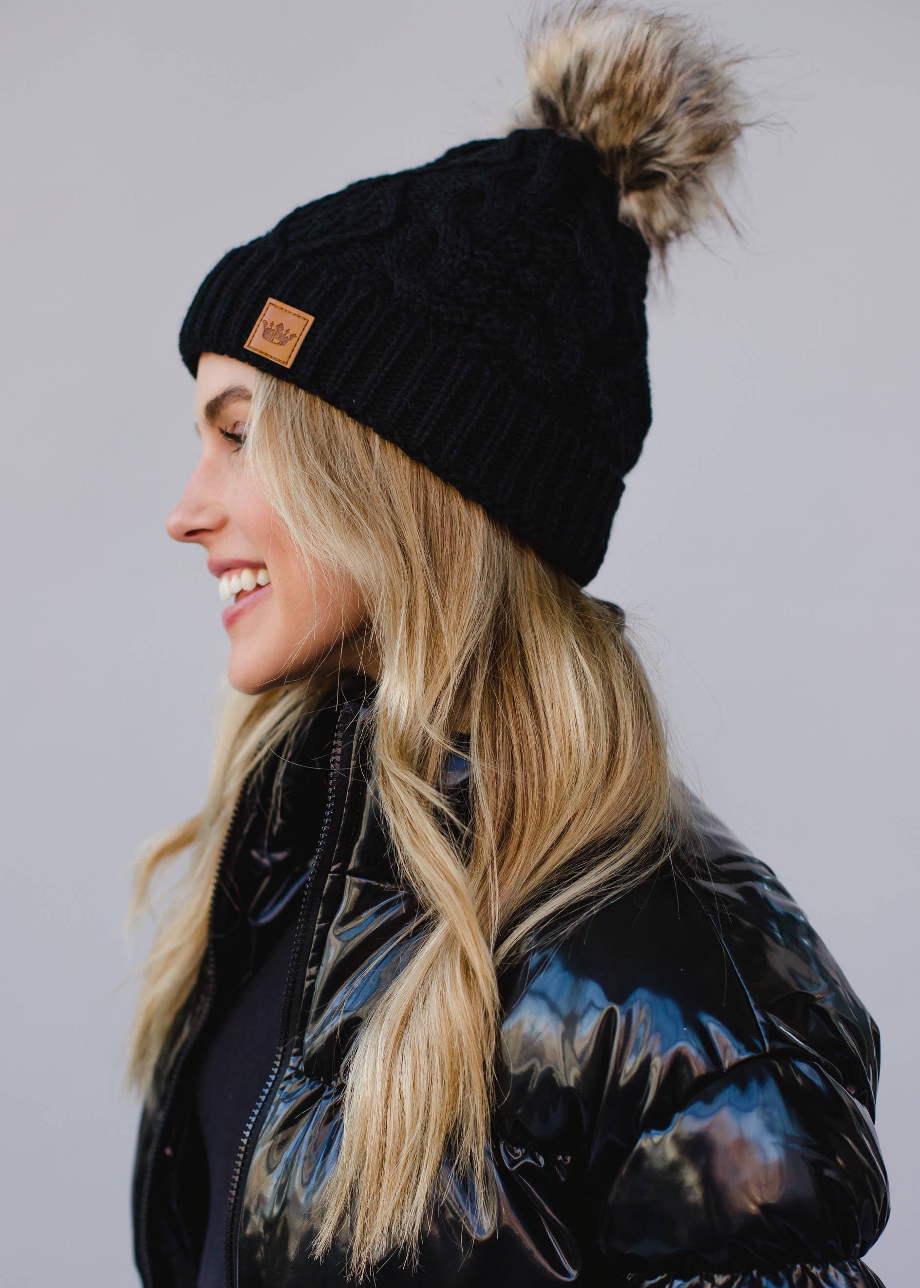 Von Black and Natural Pom Hat