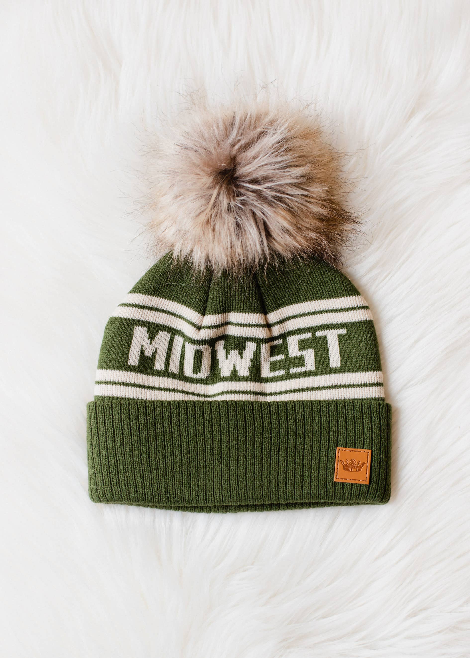 Trish Olive & Beige Midwest Pom Hat