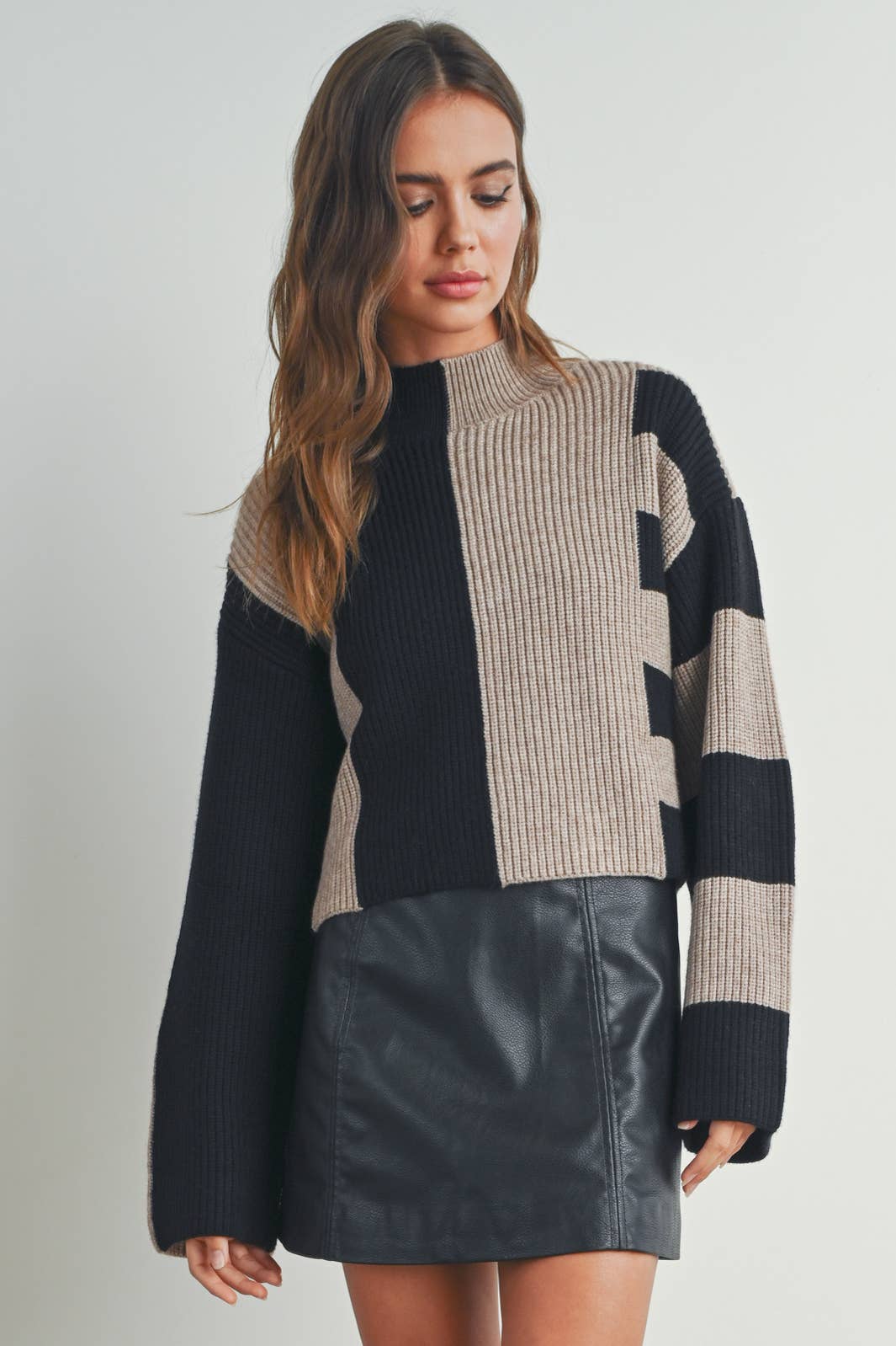 Trey Color Block Mock Turtleneck Sweater