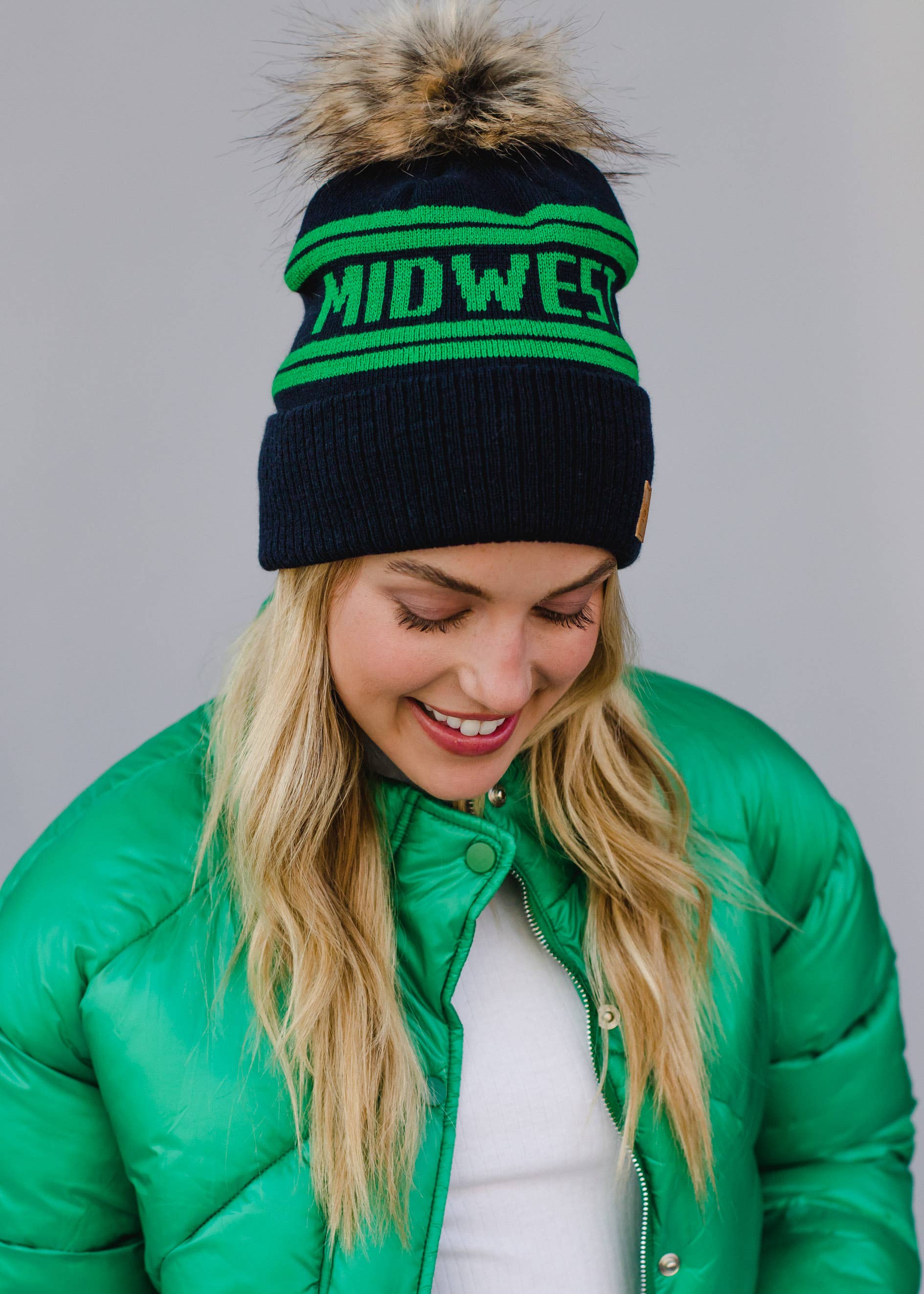 Tiff Navy & Green Midwest Pom Hat