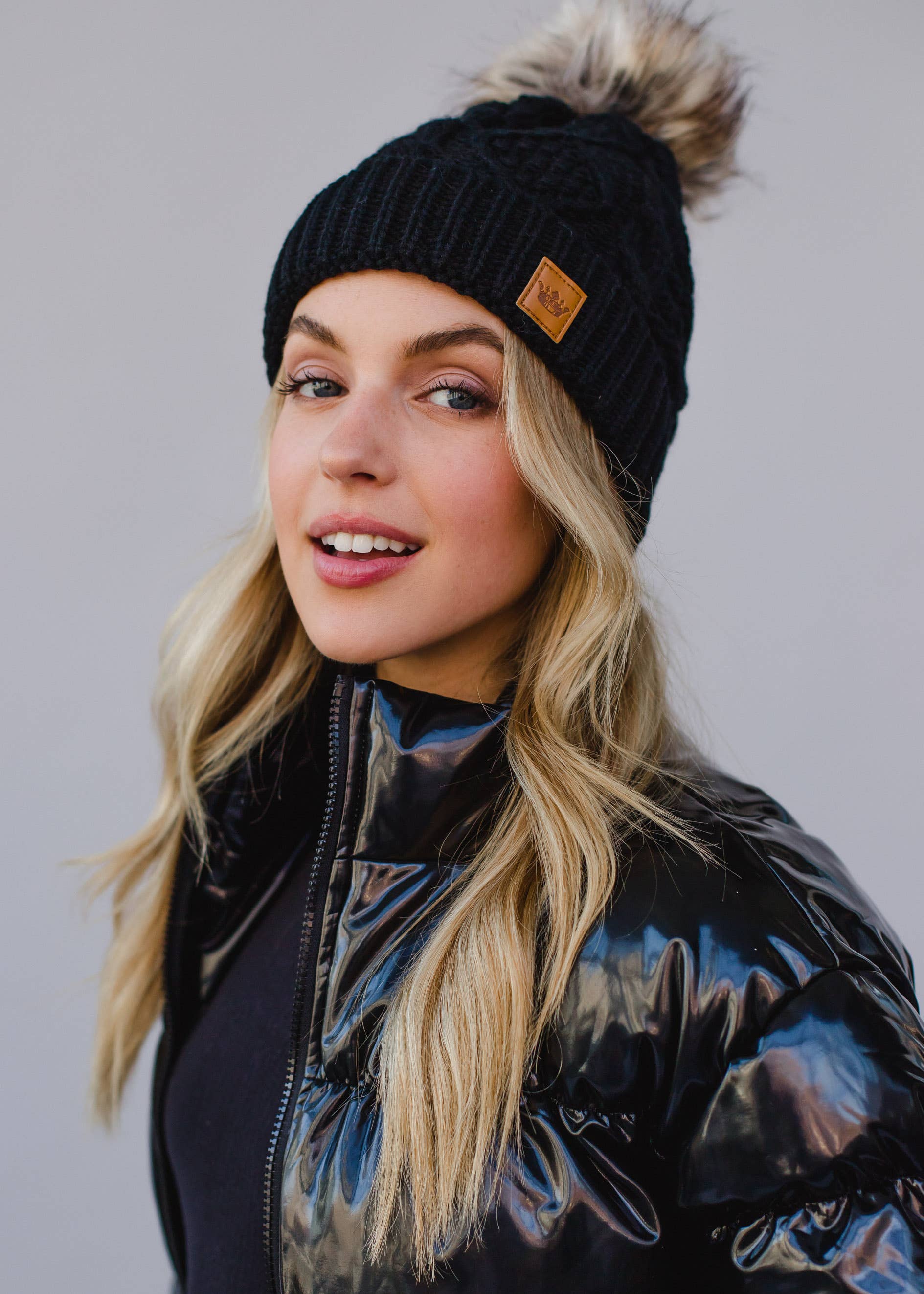 Von Black and Natural Pom Hat