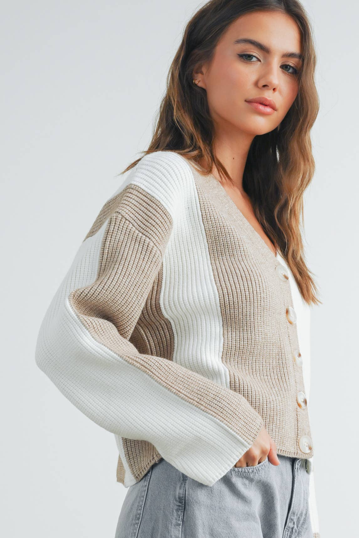 Baker Beige Colorblock Cardigan